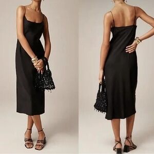 J. Crew Gwyneth Slip Dress in Charmeuse Black Luster